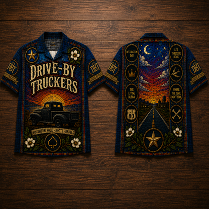 Drive-By Truckers Stained Glass Hawaiian Shirt - Unisex Vintage Truck Button Up