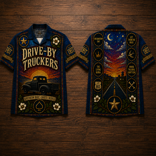 Drive-By Truckers Stained Glass Hawaiian Shirt - Unisex Vintage Truck Button Up