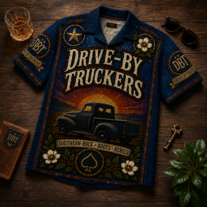 Drive-By Truckers Stained Glass Hawaiian Shirt - Unisex Vintage Truck Button Up