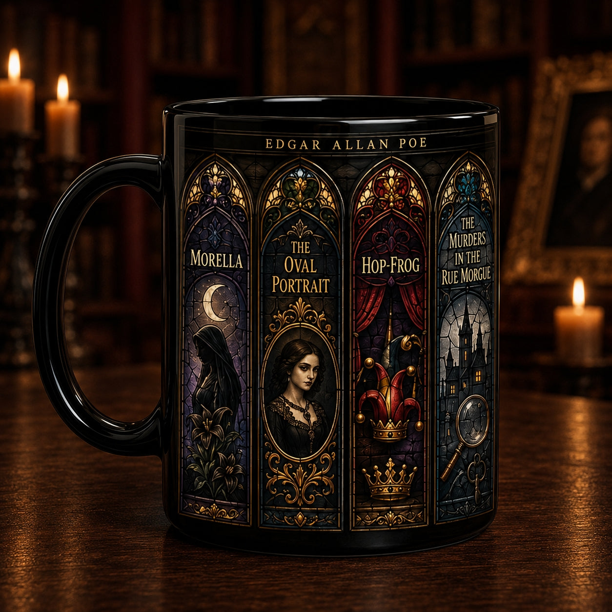 Edgar Allan Poe Stained Glass Mug, Gothic Literary Coffee Mug, Raven Inspired Mug