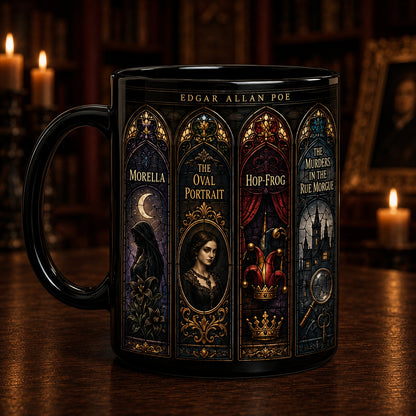 Edgar Allan Poe Stained Glass Mug, Gothic Literary Coffee Mug, Raven Inspired Mug
