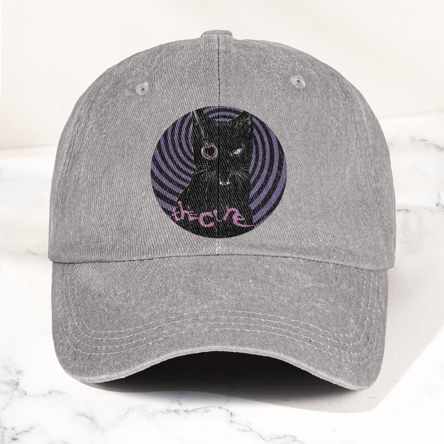 The Cure Black Cat Denim Cap – Retro The Cure Tribute Merch Dad Hat (With Box)