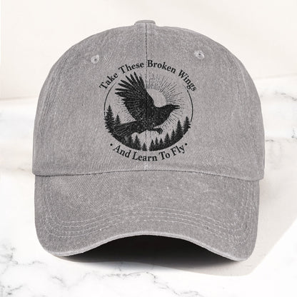 Broken Wings Take These Broken Wings And Learn To Fly Denim Cap – Retro Vintage Dad Cap Gift For Dad (With Box)