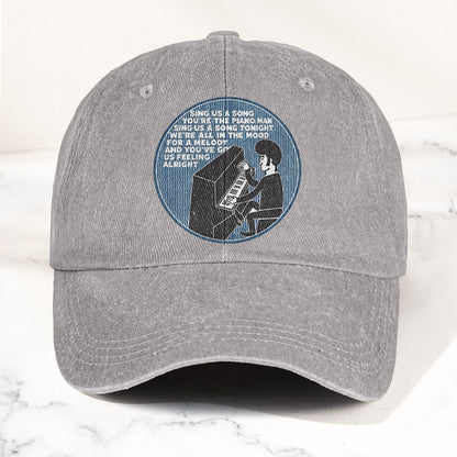 Billy Joel Piano Man Sing Us A Song Lyrics Vintage Graphic Denim Cap – Retro Vintage Dad Cap Gift For Dad (With Box)