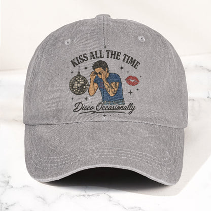 Kiss All The Time Disco Harry Styles Illustration Denim Cap – Retro Vintage Dad Cap Gift For Dad (With Box)