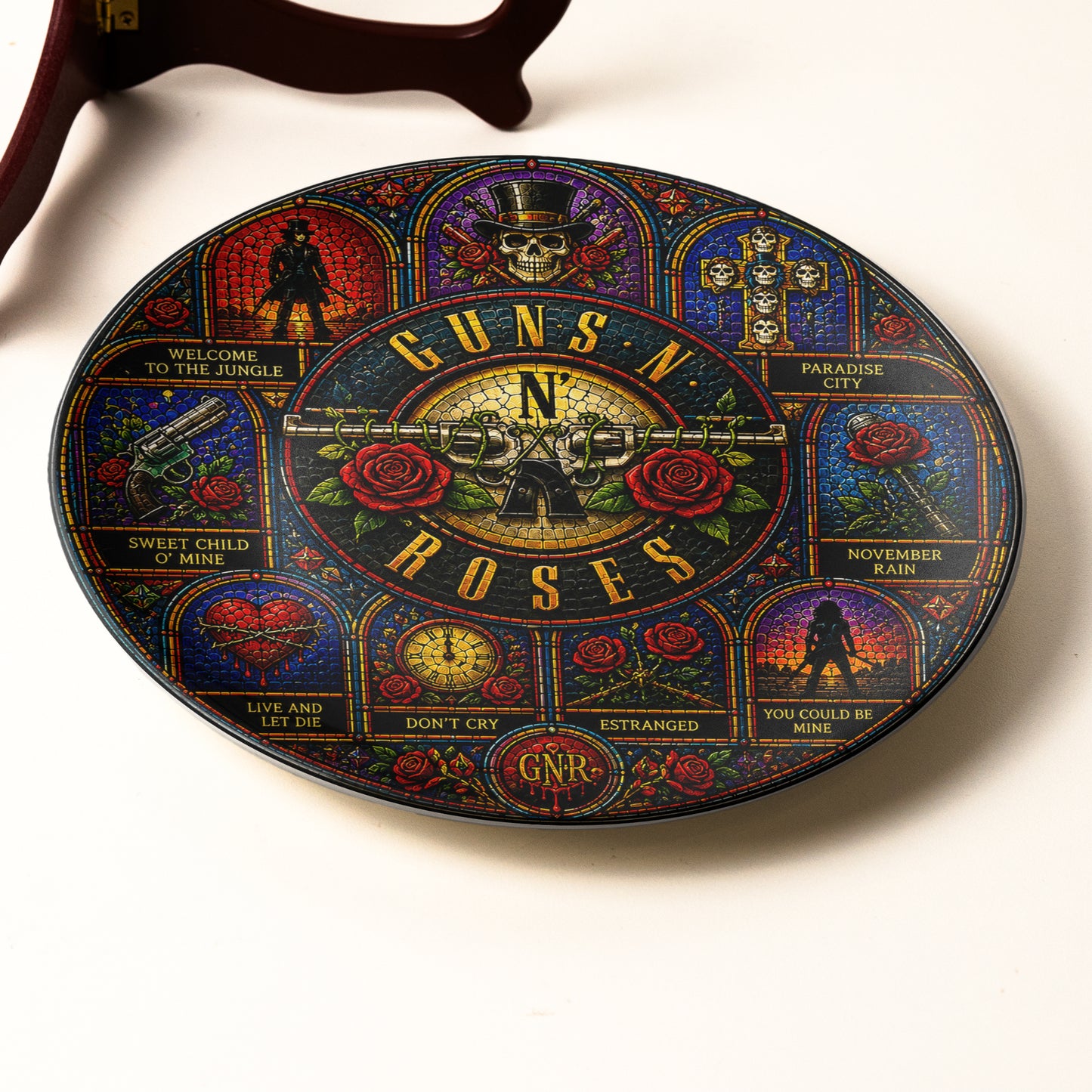 Guns N' Roses Decorative Ceramic Plate with Stand – Stained Glass Rock Art Gift