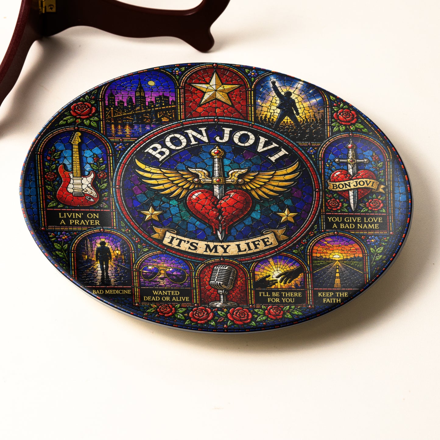 Bon Jovi Decorative Ceramic Plate with Display Stand – Classic Rock Music Memorabilia Gift