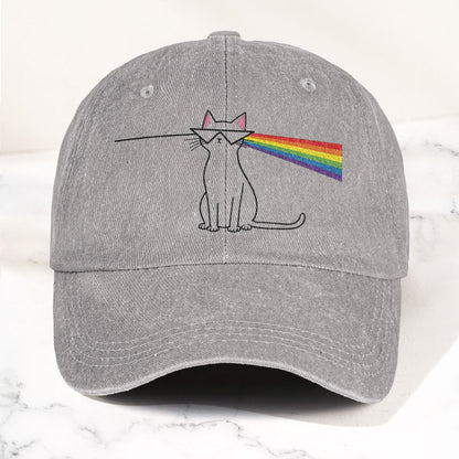 Pink Floyd Inspired Rainbow Prism Cat Pride Vintage Denim Cap – Retro Dad Cap (With Box)
