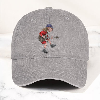 Angus Young In His Guitar Denim Dad Cap – Retro AC/DC Design (With BOX)