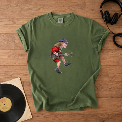 Angus Young Ripping On His Guitar Comfort Tee – Classic Music Graphic Shirt