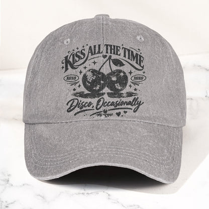 Harry Styles Illustration Merch Kiss All The Time Cherries Disco Ball Denim Cap – Retro Vintage Dad Cap Gift For Dad (With Box)