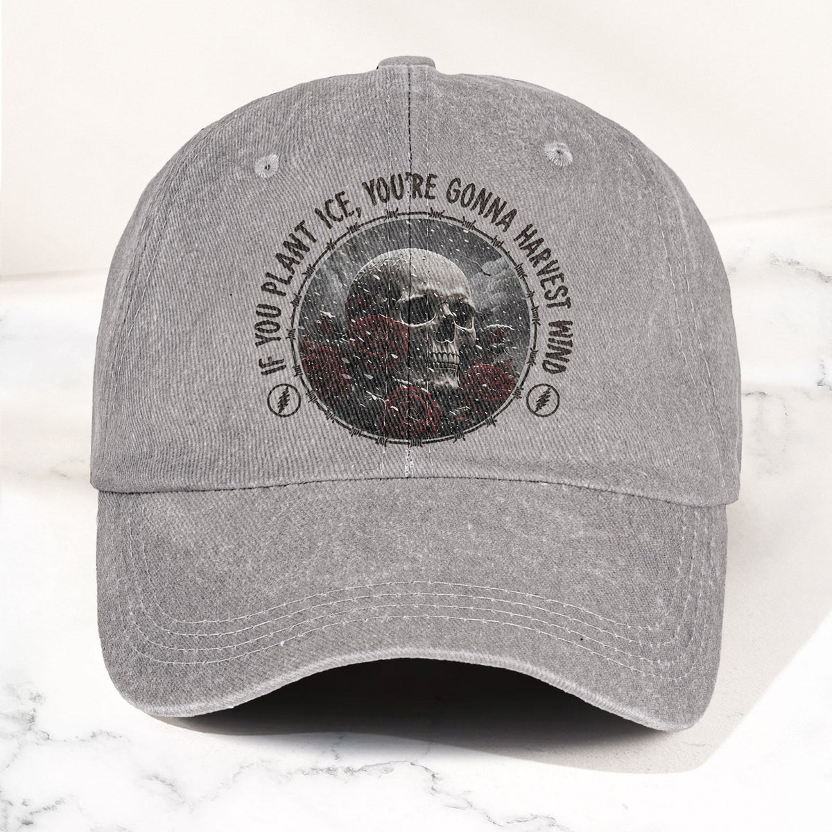 Grateful Dead Skull Franklin's Tower Lyrics Vintage Denim Cap – Retro Dad Cap (With Box)
