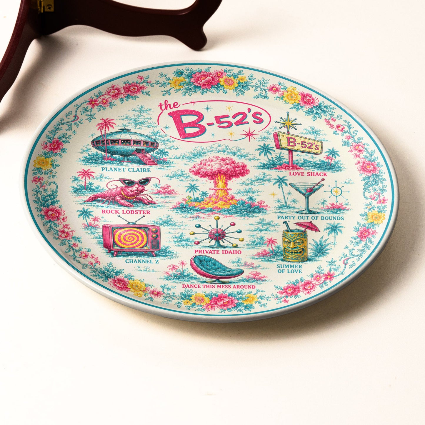 The B-52's Decorative Ceramic Plate with Stand – Retro New Wave Rock Art Gift