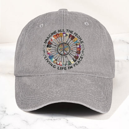 Imagine All The People Living Life In Peace Denim Cap – Retro Music John Lenon Cap Gift For Dad (With Box)
