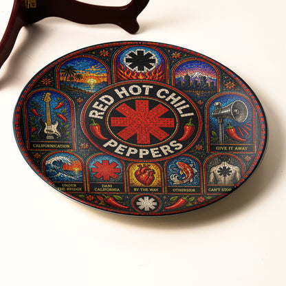 Red Hot Chili Peppers Decorative Ceramic Plate with Stand – Stained Glass Rock Art Gift