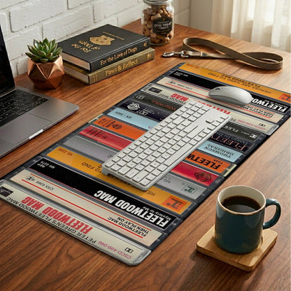 Fleetwood Mac Cassette Album Collage Print Desk Mat – Non-slip Office Gift Keyboard Pad Birthday Gift For Music Lovers