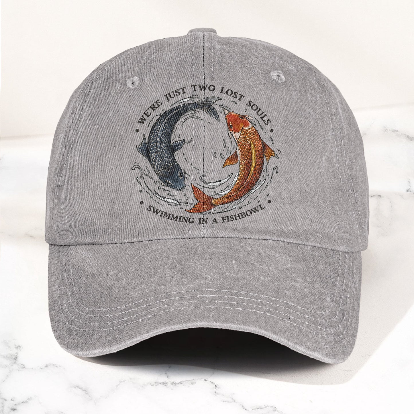 Pink Floyd We're Just Two Lost Souls Swimming In A Fish Bowl Vintage Denim Cap – Retro Dad Cap (With Box)
