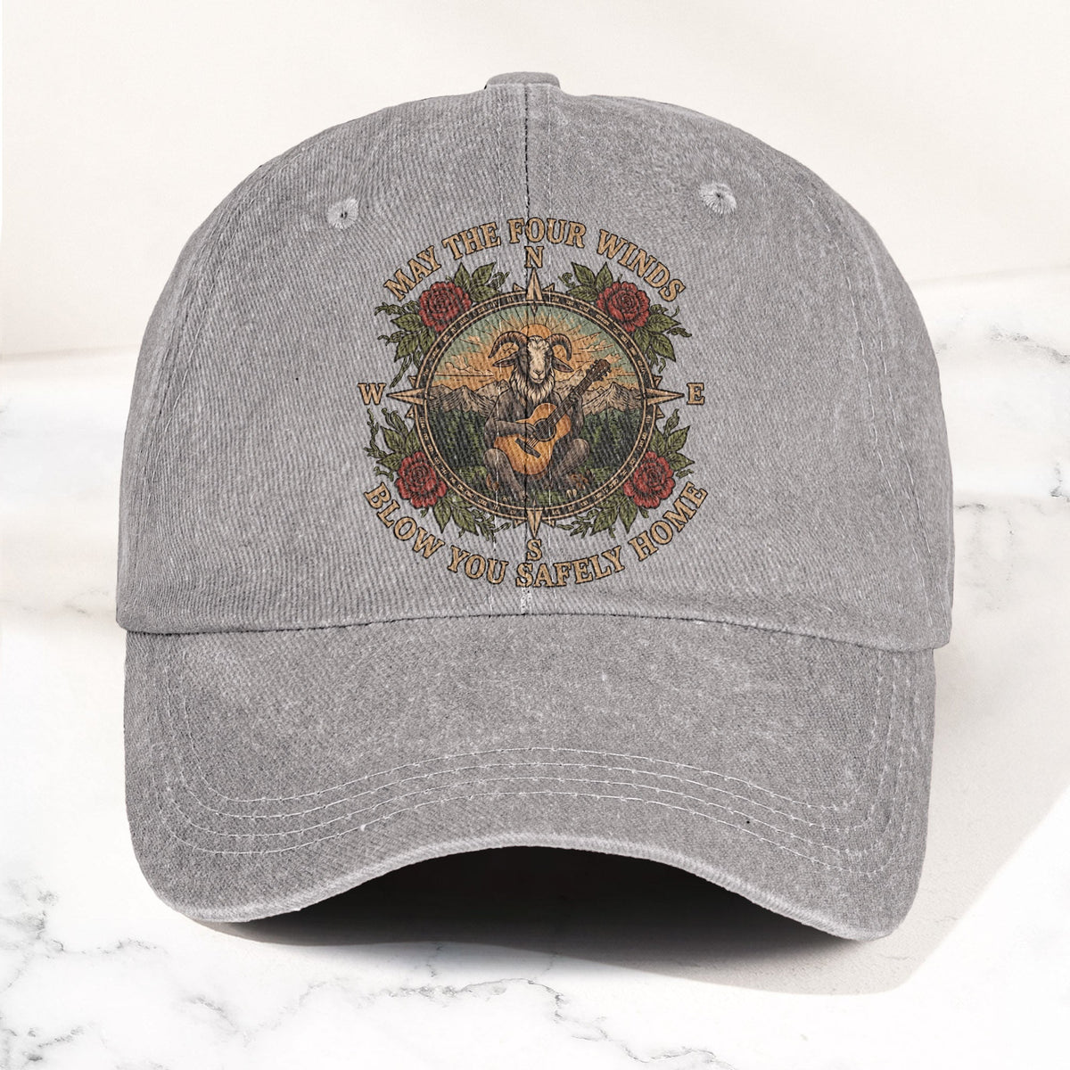 Grateful Dead Franklin's Tower May The Four Winds Blow You Safely Home Goat Lyrics Denim Cap – Retro Vintage Dad Cap Gift For Dad (With Box)