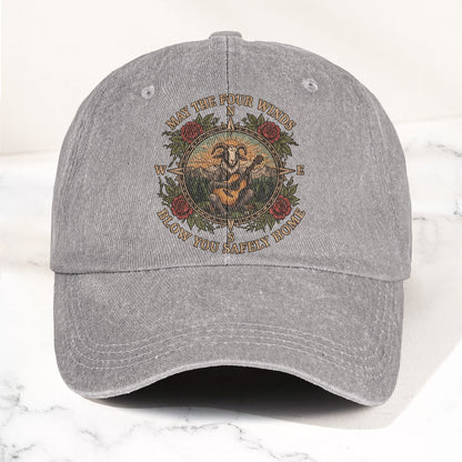 Grateful Dead Franklin's Tower May The Four Winds Blow You Safely Home Goat Lyrics Denim Cap – Retro Vintage Dad Cap Gift For Dad (With Box)