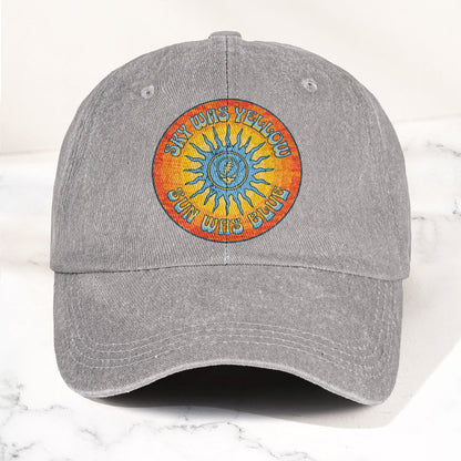 Grateful Dead Sky Was Yellow Sun Was Blue Denim Cap – Retro Vintage Dad Cap Gift For Dad (With Box)
