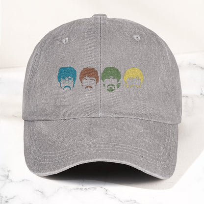 The Fabulous Four Faces Denim Cap – Retro The Beatles Tribute Merch Dad Hat (With Box)