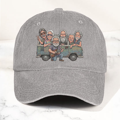 Grateful Dead Band Cartoon VW Bus Graphic Music Merch Denim Cap – Retro Vintage Dad Cap Gift For Dad (With Box)