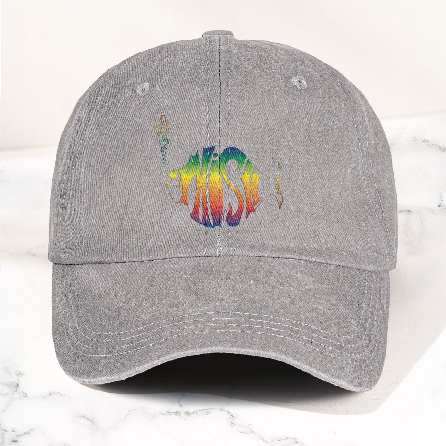 Phish Rainbow Fish Logo Denim Cap – Retro Music Phish Cap Gift For Dad (With Box)