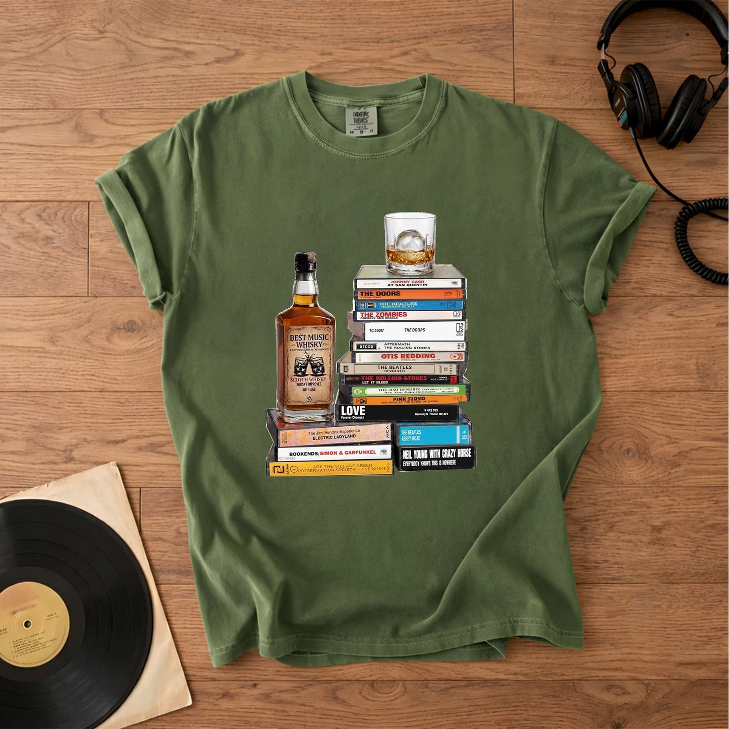 Vintage Rock Cassette Collection T-Shirt – The Beatles Rolling Stones Pink Floyd Albums Graphic Tee