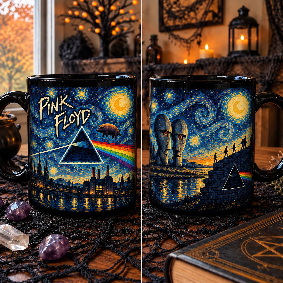 Pink Floyd Van Gogh Art Mug – Dark Side of the Moon Starry Night Mug, The Wall & Division Bell Rock Coffee Cup, Pink Floyd Fan Gift