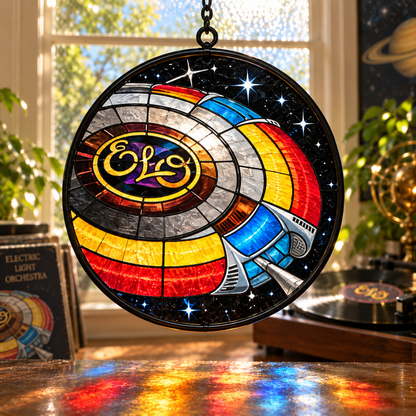Electric Light Orchestra Suncatcher Set, 12 Stained Glass Album Window Hangings, ELO Classic Rock Music Gift