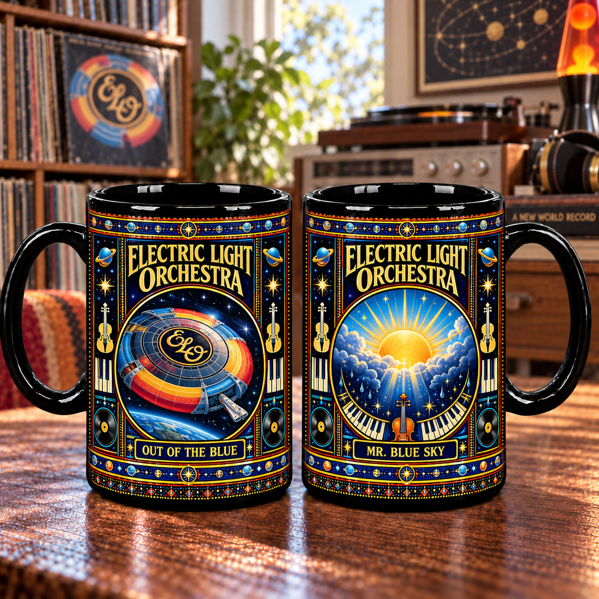 Electric Light Orchestra Mug, Out of the Blue Mr. Blue Sky Ceramic Coffee Mug, ELO Classic Rock Music Gift