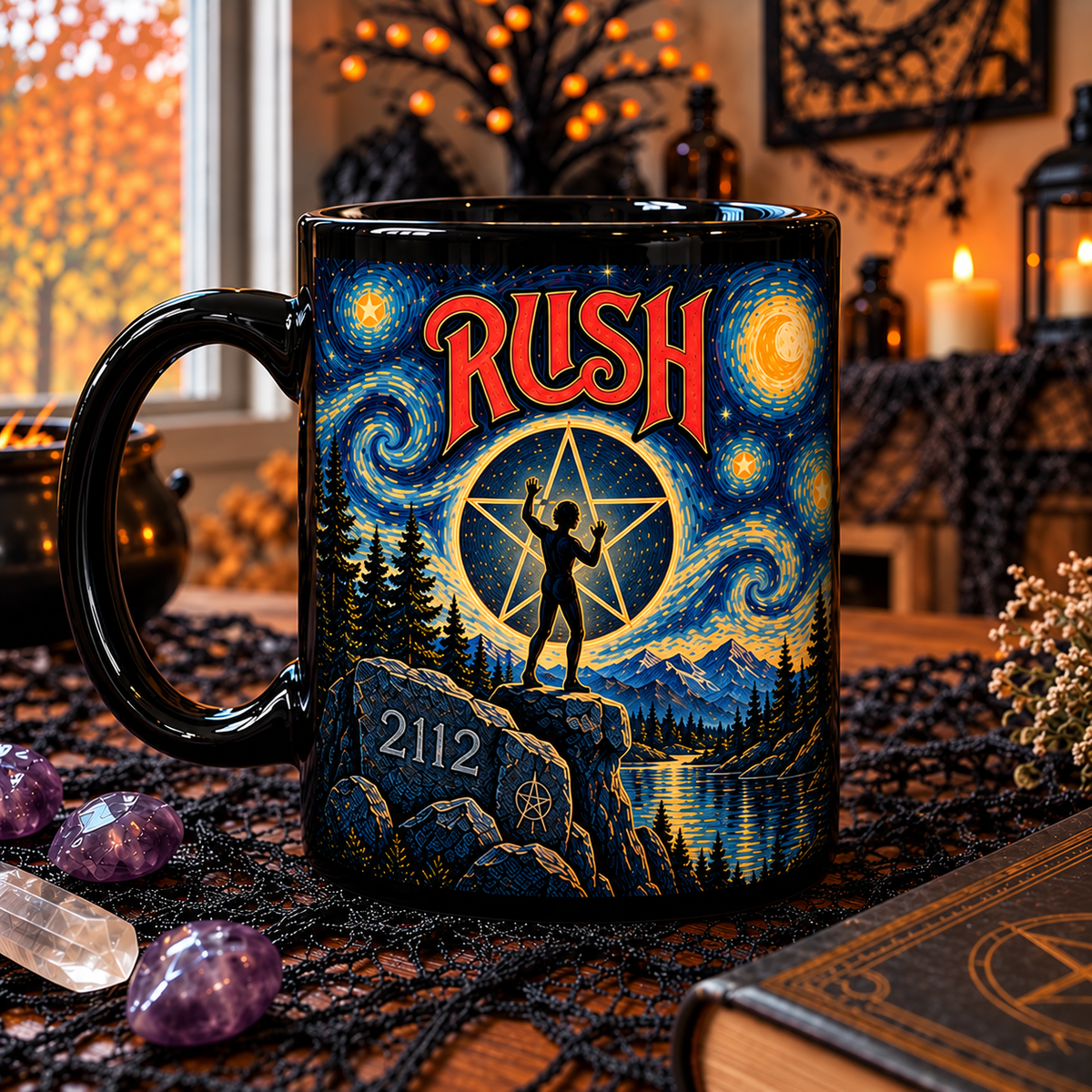 Rush Van Gogh Art Mug – 2112 Starman Starry Night Ceramic Mug, Moving Pictures Progressive Rock Cup, Rush Fan Gift
