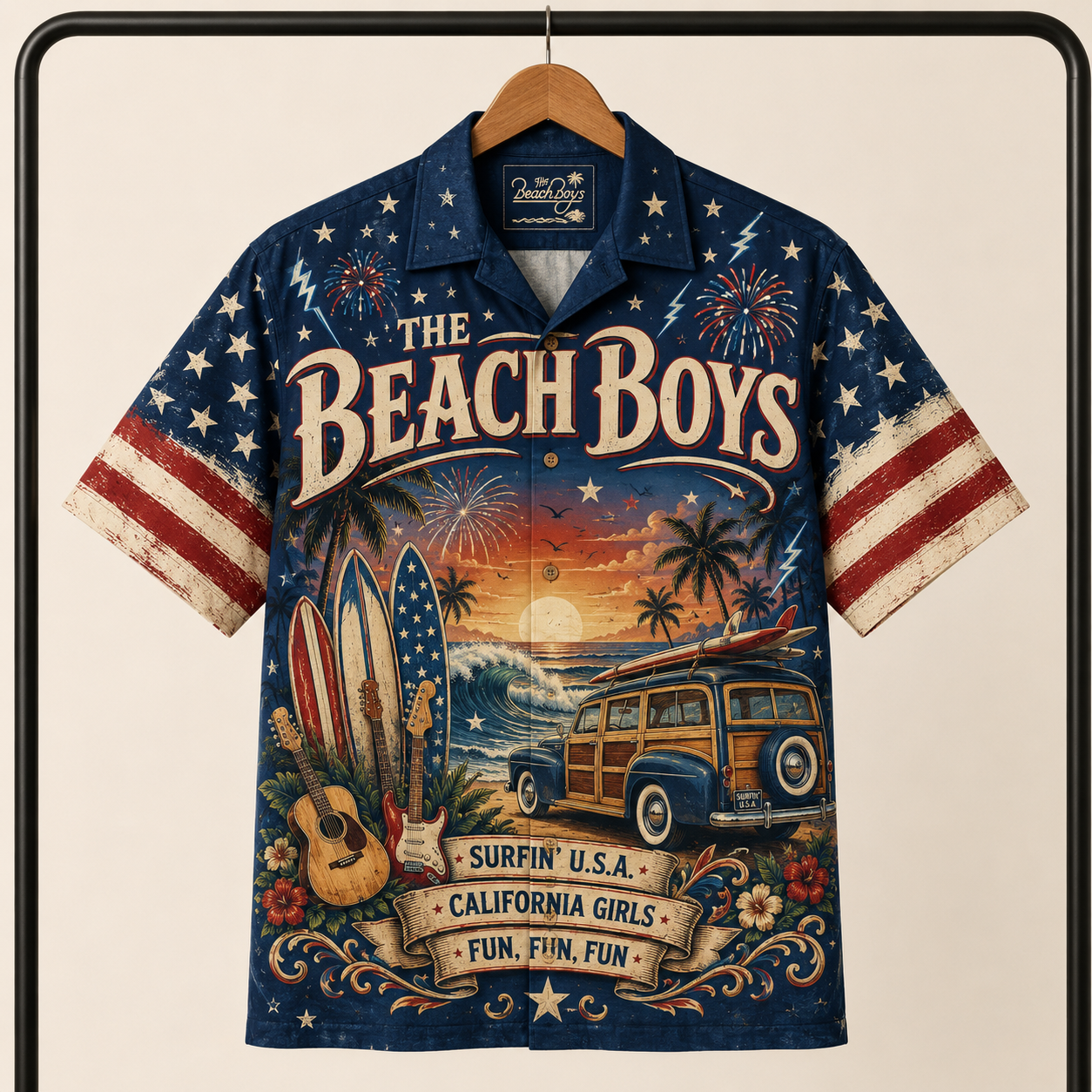 The Beach Boys Hawaiian Shirt - Unisex Woodie Wagon Surfin USA Button Up