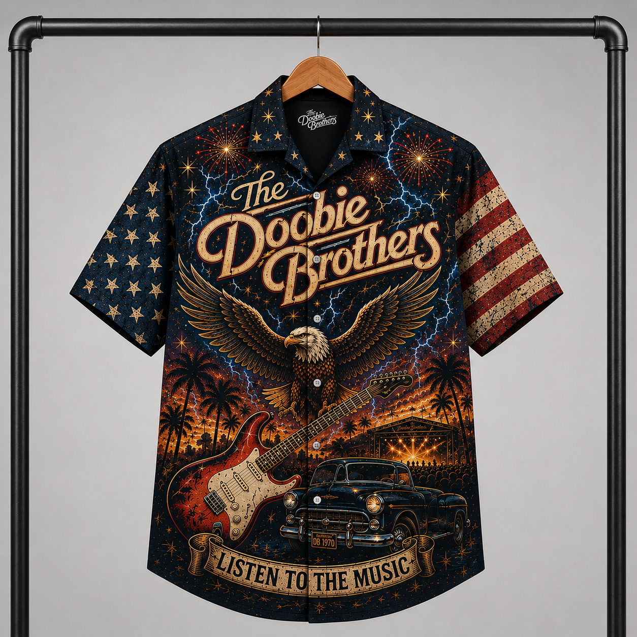 The Doobie Brothers Hawaiian Shirt - Unisex American Eagle Listen To The Music Button Up