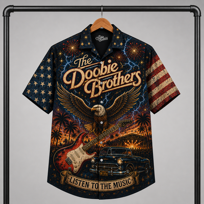 The Doobie Brothers Hawaiian Shirt - Unisex American Eagle Listen To The Music Button Up