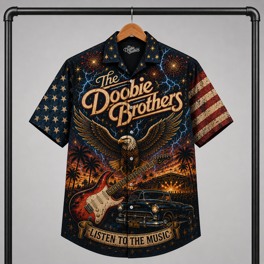 The Doobie Brothers Hawaiian Shirt - Unisex American Eagle Listen To The Music Button Up