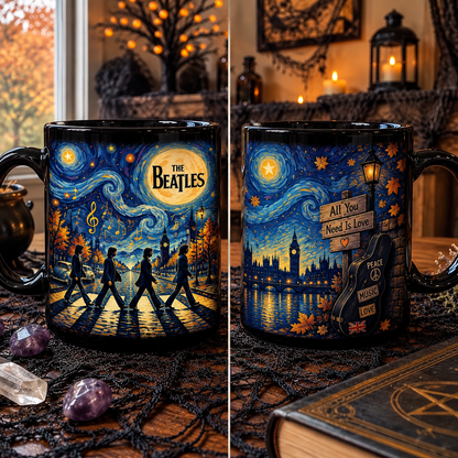 The Beatles Van Gogh Art Mug – Starry Night Abbey Road Ceramic Mug, All You Need Is Love Beatles Cup, Classic Rock Art Gift