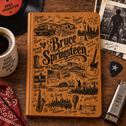 Bruce Springsteen Vintage Vegan Leather Notebook – Heartland Rock Music Journal & Diary