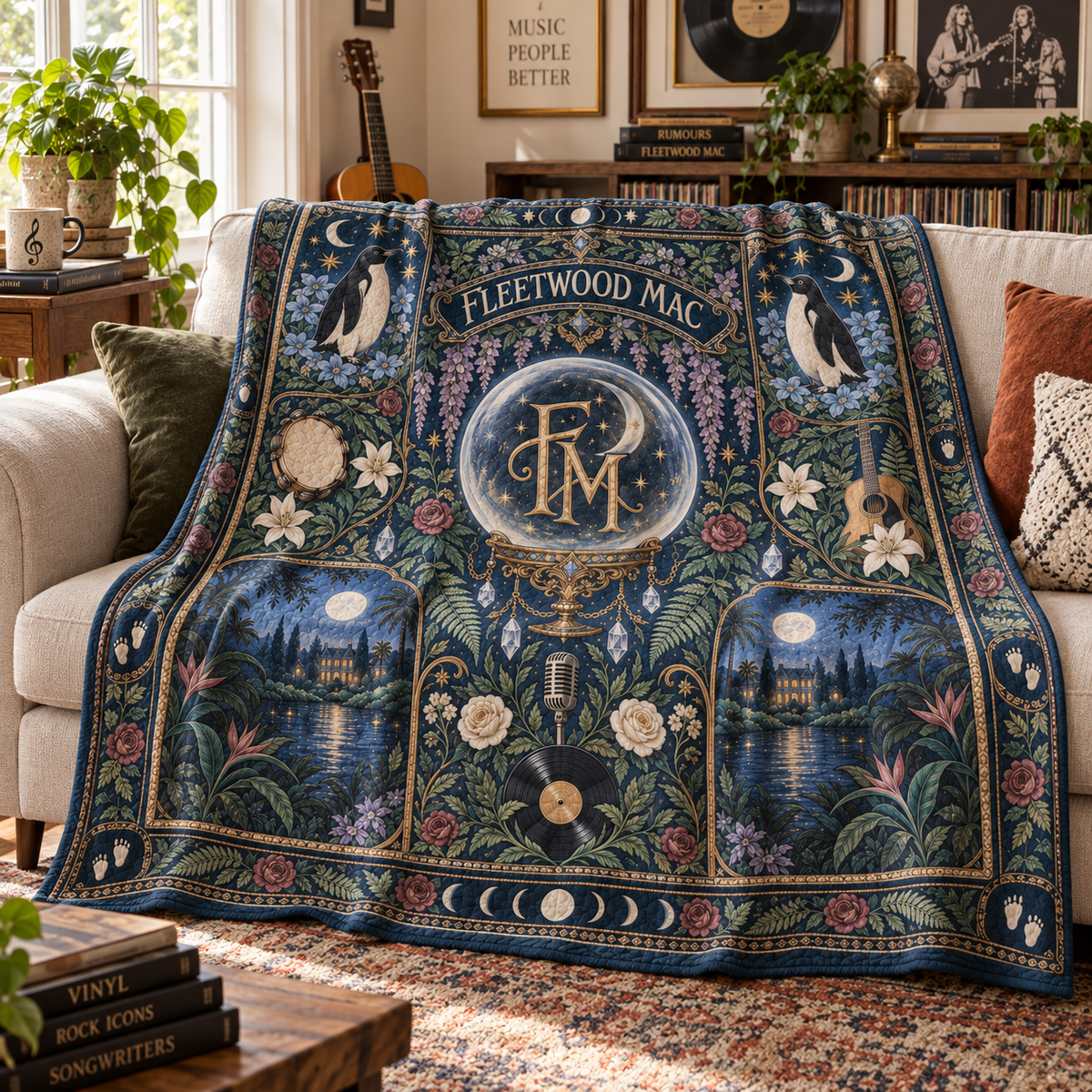 Fleetwood Mac Sherpa Blanket, Rumours Heritage Pattern Blanket, Vintage Rock Band Bedding, Fleetwood Mac Fan Gift