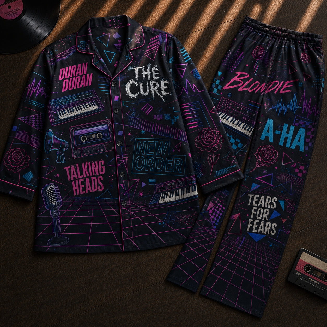 Retro Post-Punk & New Wave Legends Pajamas – Unisex Synthwave Long Sleeve Lounge Set
