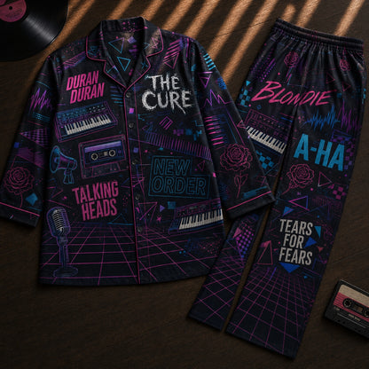 Retro Post-Punk & New Wave Legends Pajamas – Unisex Synthwave Long Sleeve Lounge Set