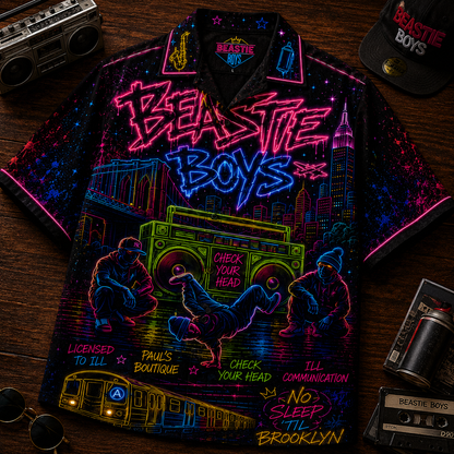 Beastie Boys Hawaiian Shirt - Unisex Neon Light Boombox Subway Button Up