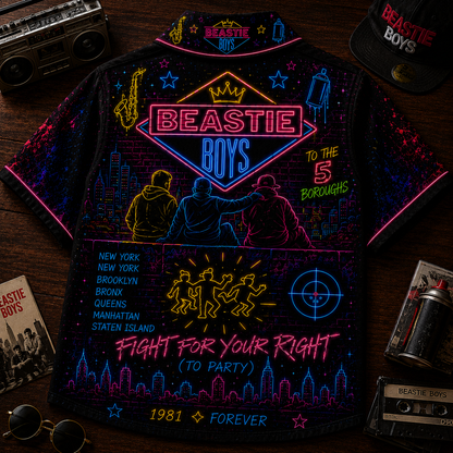 Beastie Boys Hawaiian Shirt - Unisex Neon Light Boombox Subway Button Up
