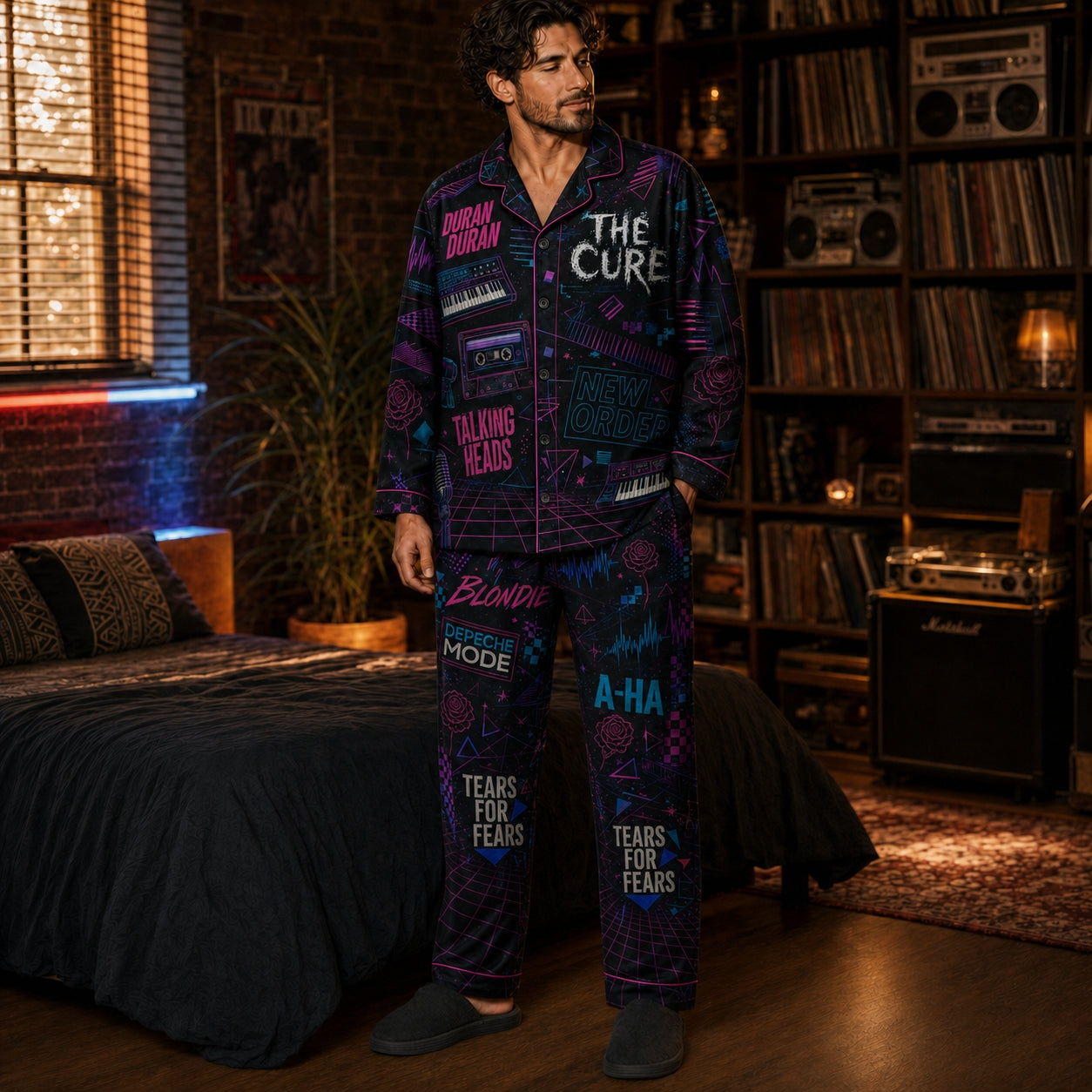 Retro Post-Punk & New Wave Legends Pajamas – Unisex Synthwave Long Sleeve Lounge Set