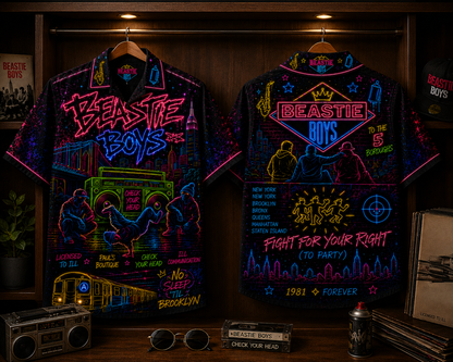 Beastie Boys Hawaiian Shirt - Unisex Neon Light Boombox Subway Button Up