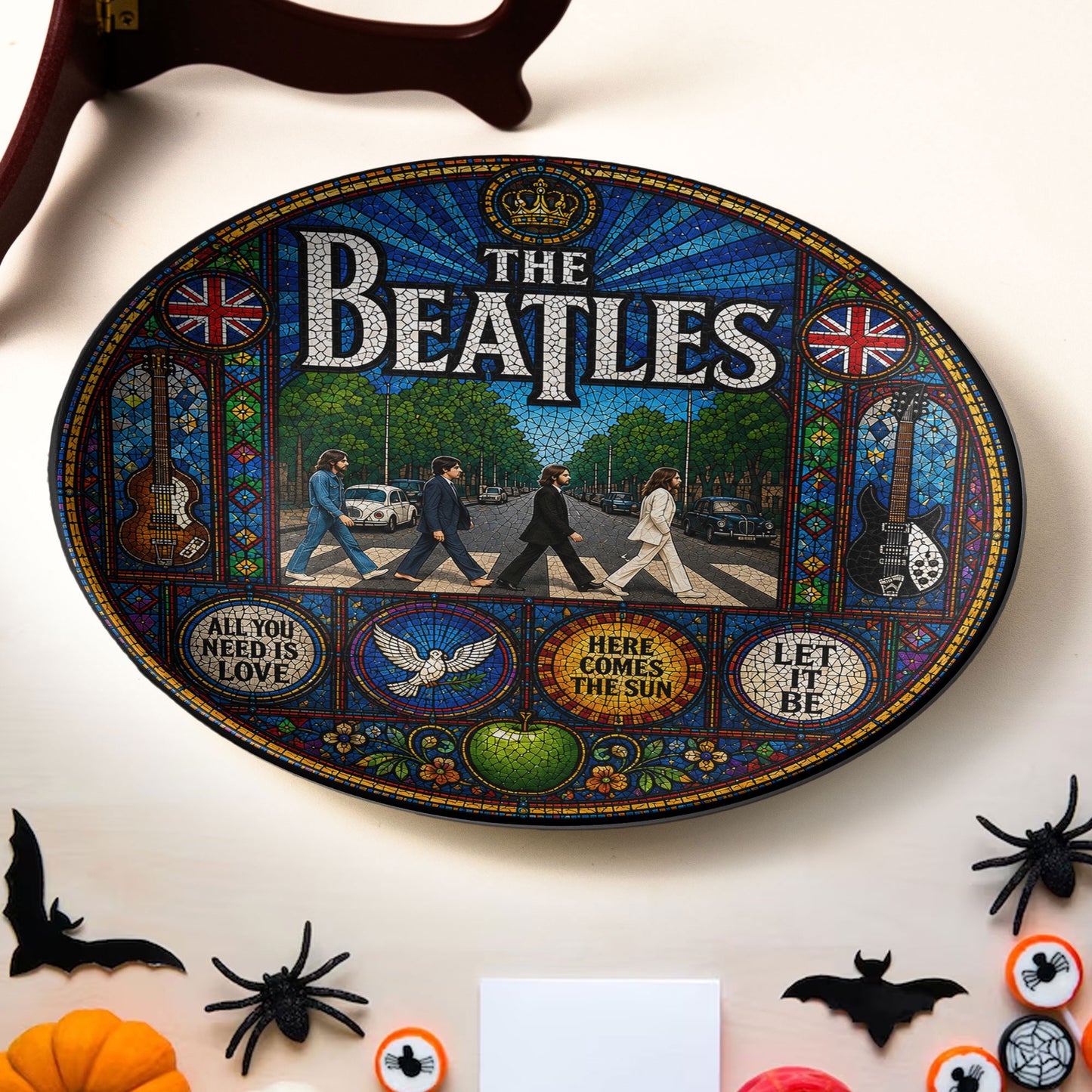 The Beatles Decorative Ceramic Plate with Stand – Stained Glass Abbey Road Rock Art Gift