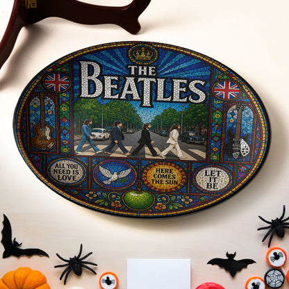 The Beatles Decorative Ceramic Plate with Stand – Stained Glass Abbey Road Rock Art Gift