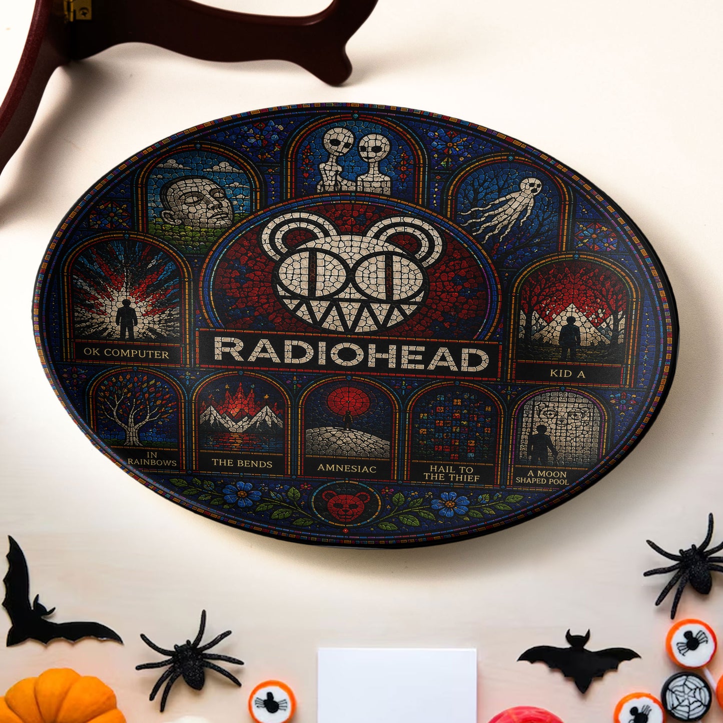 Radiohead Ceramic Display Plate with Stand – OK Computer & Kid A Stained Glass Decor