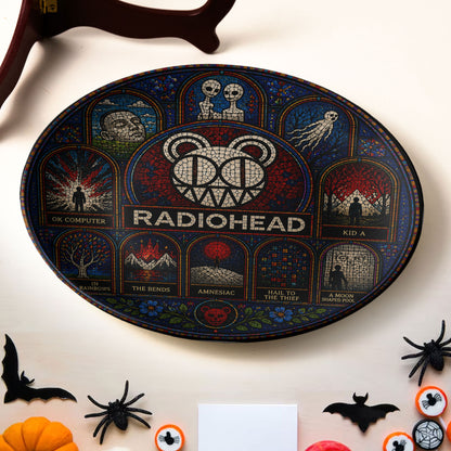 Radiohead Ceramic Display Plate with Stand – OK Computer & Kid A Stained Glass Decor