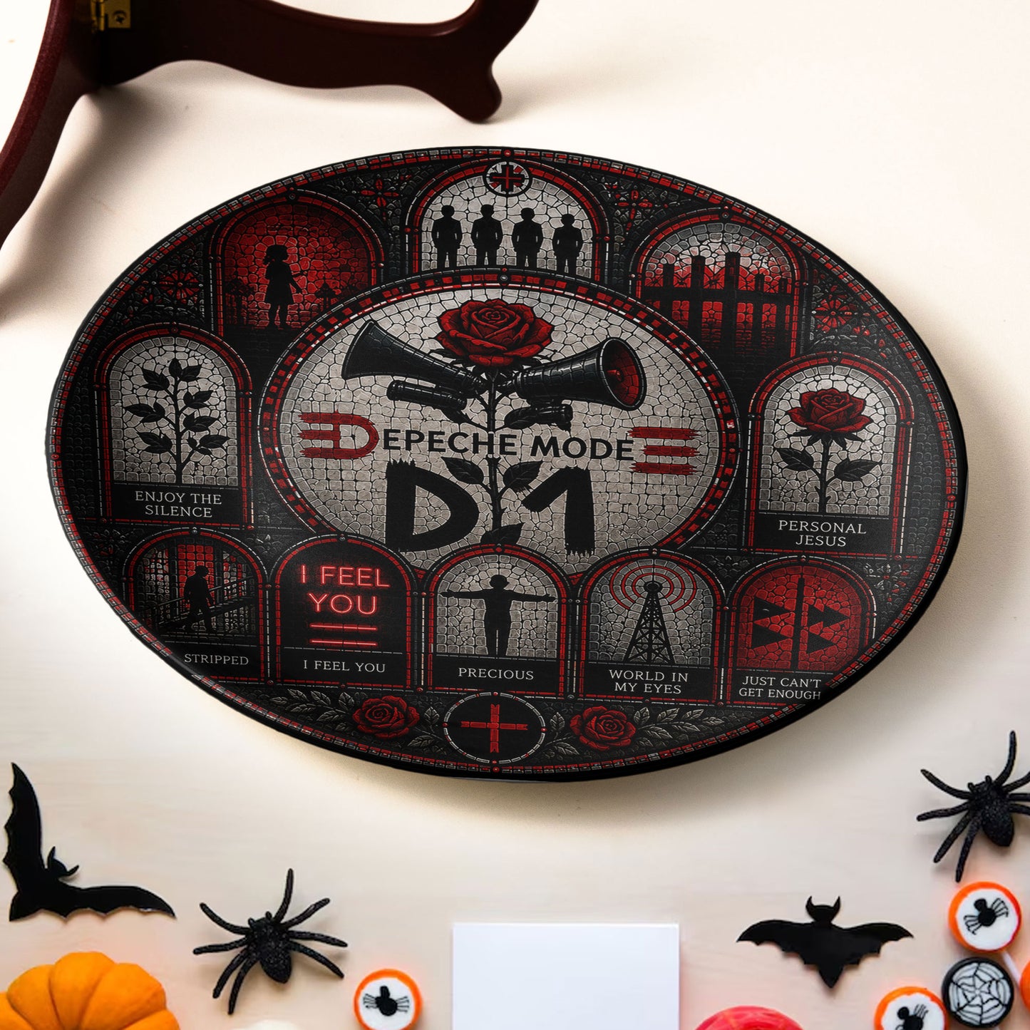 Depeche Mode Decorative Ceramic Plate with Stand – Stained Glass Synth Pop Rock Art Gift